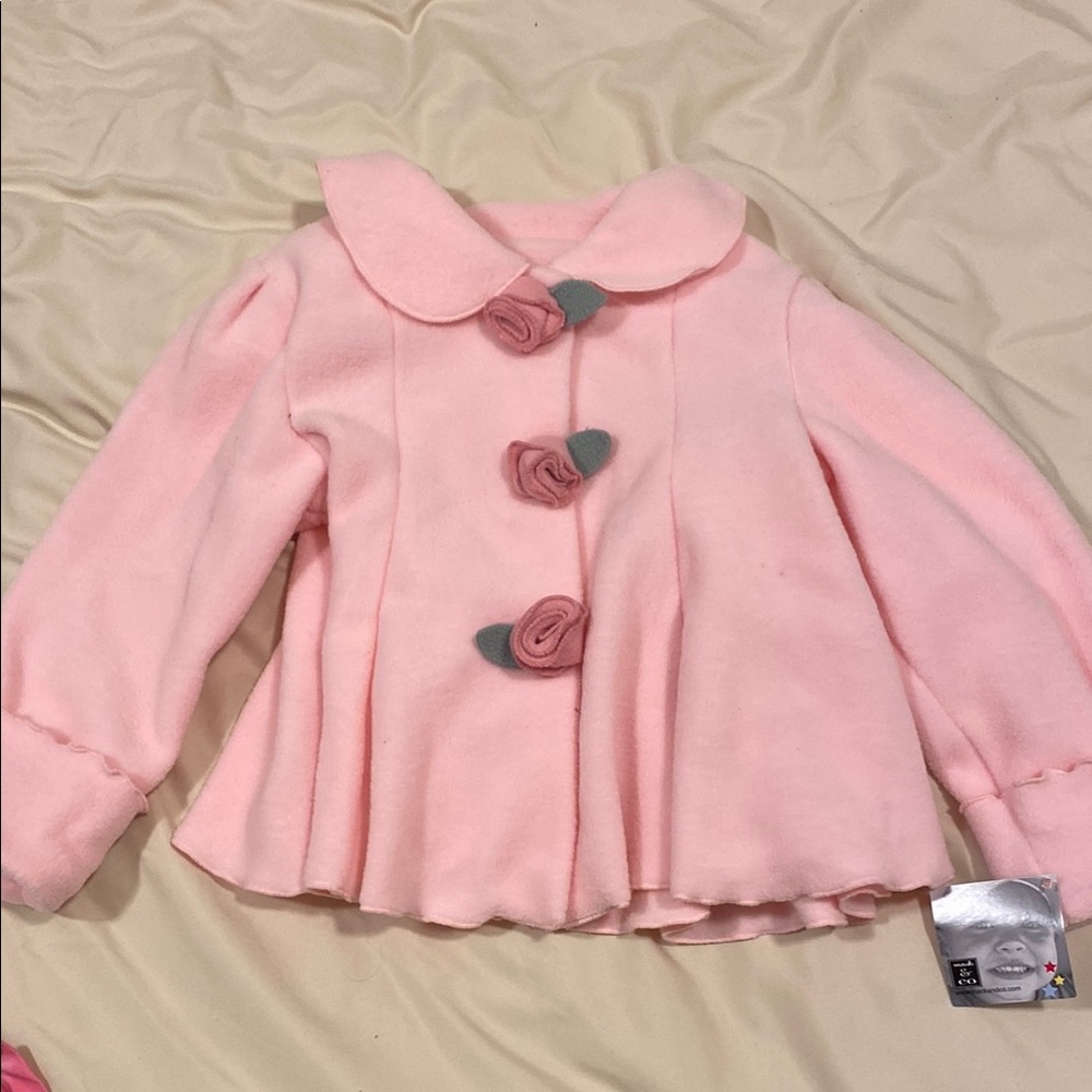 CO Pink and Gray Cape with A-line Silhouette and Peter Pan Collar